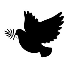 Peace Dove Flying with Olive Branch Silhouette Illustration