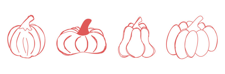 Contour pumpkins hand drawn for autumn compositions and halloween