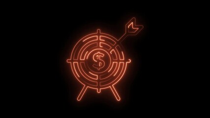 Neon target with dollar sign and arrow for financial goals and success