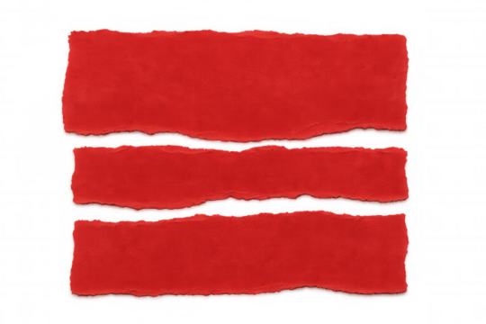 Torn red paper strips creating grunge texture with ragged edge design on transparent background