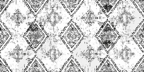 Obraz premium Abstract black and white diamond pattern with grunge texture and distressed overlay