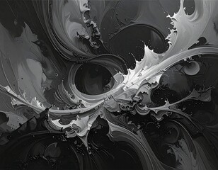 Abstract grayscale swirling forms.  Complex patterns of  whitish and dark gray, fluid, flowing shapes.  Intricate details