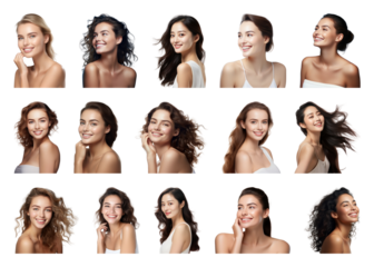 PNG Diverse joyful women portraits smiling, element set on transparent background