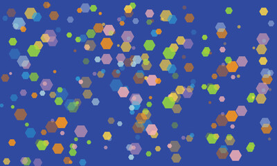 Abstract design featuring colorful hexagons on a dark blue background layout