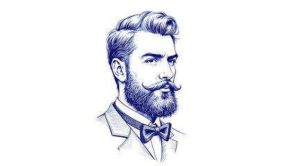Vintage sketch of a man with a beard wearing a bow tie  