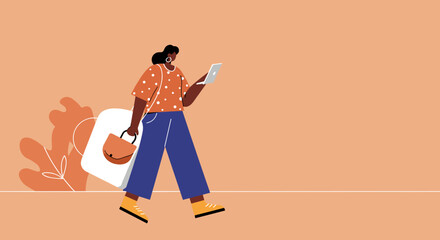 Woman walking with laptop carrying bags Modern lifestyle work or travel concept