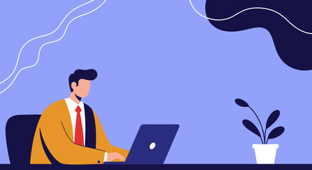 Professional man working efficiently on laptop at desk Business remote work productivity