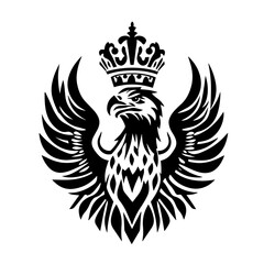 Obraz premium Heraldic eagle with crown silhouette — royal coat of arms bird emblem, majestic monarchy symbol vector illustration