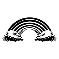 Rainbow with clouds silhouette — arched weather symbol of hope and positivity vector illustration