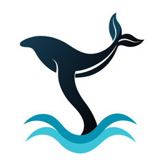 Naklejka premium Elegant whale tail gracefully diving into stylized ocean waves vector on white background.