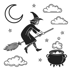 halloween witch on a broom