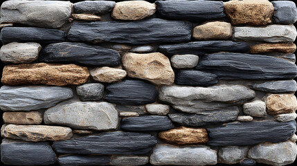 Stacked rustic stone wall facade texture for backgrounds and design
