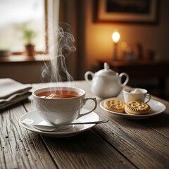 Cozy Tea Time - A Warm Cup and Biscuits.