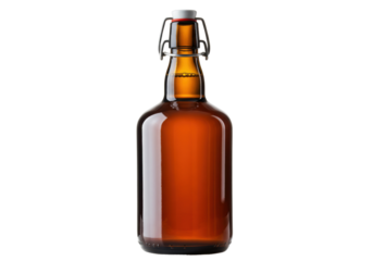 Amber glass beer bottle isolated, with swing top closure, for home brewing and beverage storage
