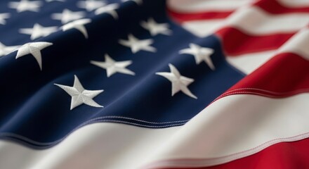 Close-up of the American Flag with Stars and Stripes.