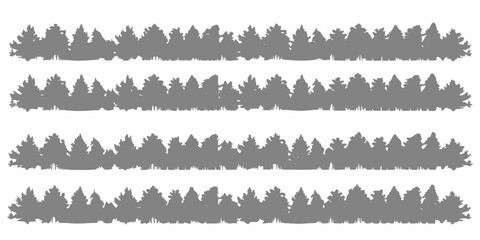 Fototapeta premium Four horizontal rows of grey pine tree silhouettes against a white background