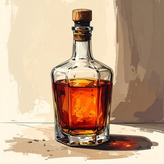 Still life illustration of a glass bottle