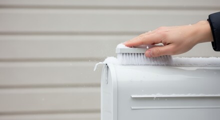 Hand Brushing Snow Off Mailbox in First Snowfall