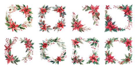 PNG Festive floral wreaths for decoration, element set on transparent background