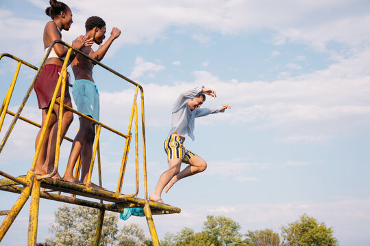 Diving from dock