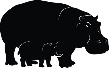 Hippopotamus and Calf Illustration