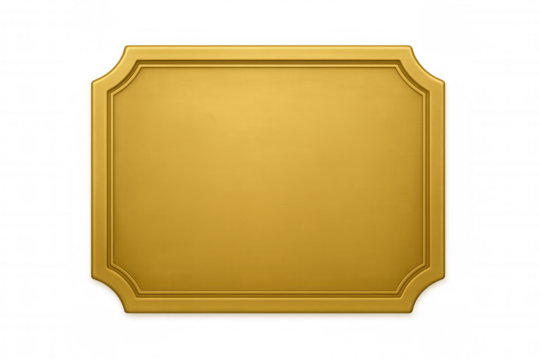 Gold plaque with ornate frame on transparent background. Empty luxurious sign or award for text and branding