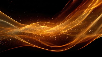 Obraz premium Abstract fiery waves of light swirling with golden sparks on a dark background