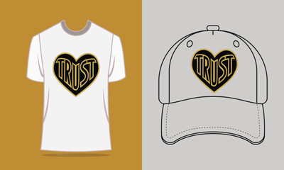 T shirt Baseball Cap with Gold Trust Heart Graphic t-shirt mockup