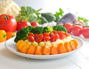 Colorful vegetable medley over rice