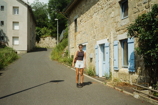 young woman in Franch village  of Le Chambon sur lignon in France