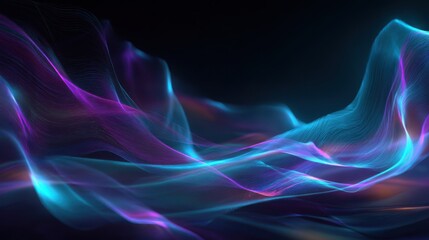 Obraz premium Ethereal waves of neon purple and electric blue light dance in darkness