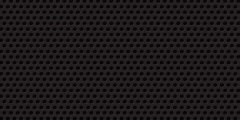 Grill mesh pattern with metal texture for speaker and micro hole background or seamless net by black grid and circle grate steel screen. © Qiana
