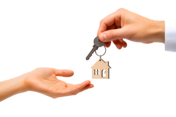 Real Estate Agent Hand Giving House Keys to New Homeowner – Isolated on Transparent Background PNG for Property, Mortgage, and Home Ownership Design