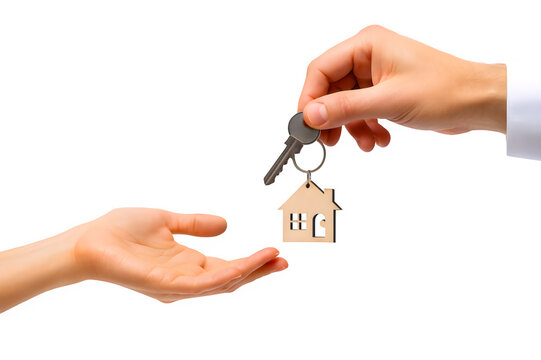 Real Estate Agent Hand Giving House Keys to New Homeowner – Isolated on Transparent Background PNG for Property, Mortgage, and Home Ownership Design