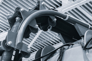 Hydraulic power drive hoses of high pressure machine, industrial power concept background