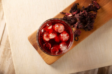 Hibiscus cooler. In Mexico, known as Agua de Jamaica, an infusion made from the hibiscus flower (Hibiscus sabdariffa), which is said to have multiple health benefits. It can be enjoyed hot or cold.