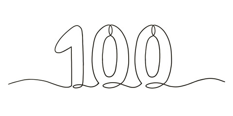 Continuous line art of number 100 in minimal style