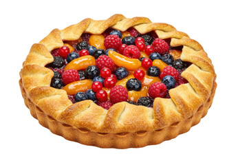 Delicious fruit galette isolated on transparent background, homemade pastry with fresh berries and...