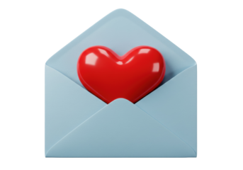 Red heart in light blue envelope isolated PNG, love letter concept for Valentine s Day and romantic messages