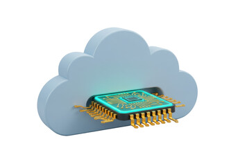 Cloud computing with microchip isolated PNG, digital technology and data storage concept for modern IT solutions and network infrastructure
