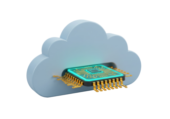Cloud computing with microchip isolated PNG, digital technology and data storage concept for modern IT solutions and network infrastructure