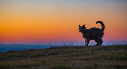 Silhouette of a Cat Against a Vibrant Sunset Sky.