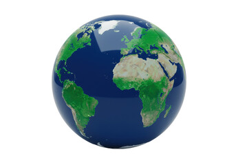 Earth globe PNG isolated on transparent background, realistic 3D rendering of world continents and oceans for geography and science projects