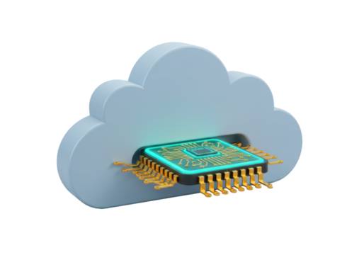 Cloud computing with microchip isolated PNG, digital technology and data storage concept for modern IT solutions and network infrastructure