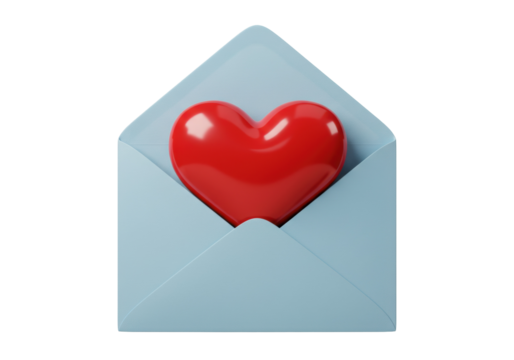 Red heart in a light blue envelope isolated, love letter PNG for Valentine s Day greeting card and romantic message - Powered by Adobe