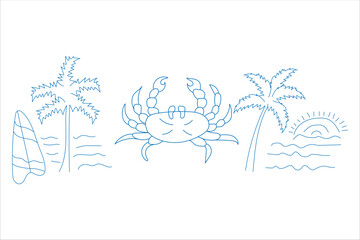 Tropical Beach Scene With Crabs and Palm Trees