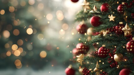 A Christmas tree with red and gold ornaments