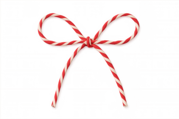 Red and white striped twine bow tied for a gift box, celebrating holidays and special occasions, transparent background