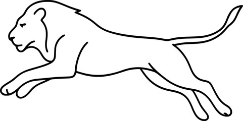 Obraz premium Lion Silhouette Jumping Forward, Minimal Contour of Majestic Big Cat in Motion Vector Design