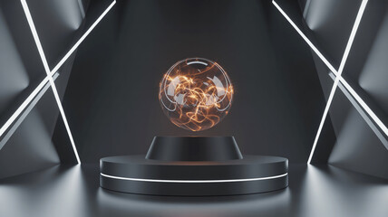 Futuristic Orb of Energy Levitating on a Sleek Pedestal